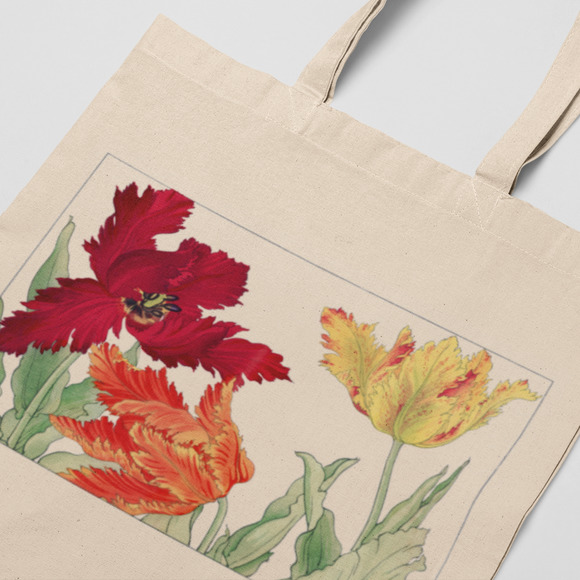 Japanese Parrot Tulip Woodblock Art Tote - Picture 3 of 5